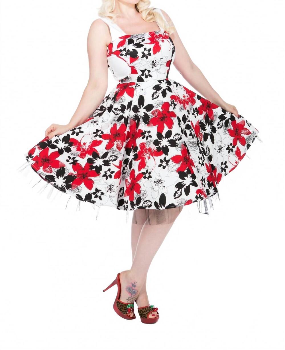 NEW ORCHID BLOOM floral swing dress in white red